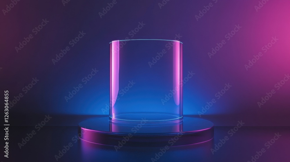 Abstract Neon Lit Product Display Podium with Glass Cylinder Abstract Neon Lit Product Display Podium with Glass Cylinder