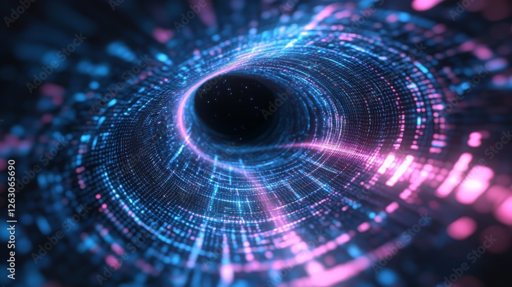 Fototapeta premium Digital vortex of light with futuristic glowing data stream and abstract space tunnel