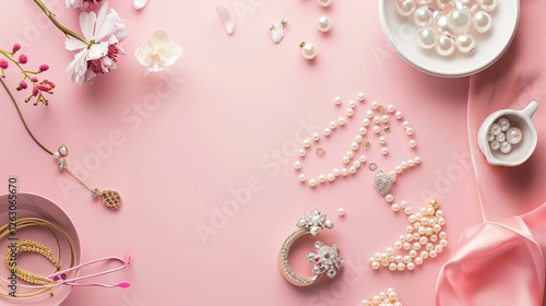 Women's Day: Against the Background Embellished with Jewelry Accessories, Shining the Light of Women's Luxury and Glamour