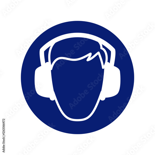 Wallpaper Mural classic ear hearing earmuffs protection required warning alert attention danger sign in blue circle symbol vector isolated on transparent background Torontodigital.ca