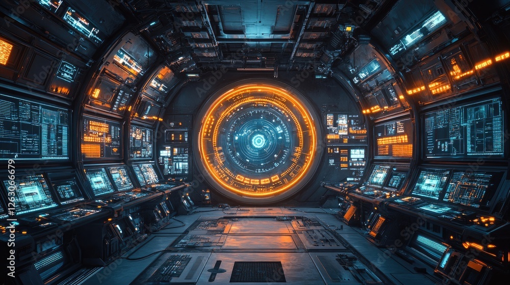 Obraz premium Futuristic Spaceship Bridge Control Room Interior Design