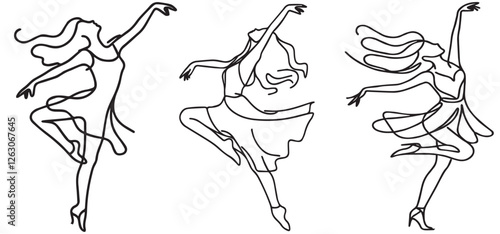 Continuous Line Art Drawing. Ballet Dancer ballerina. Vector Illustration