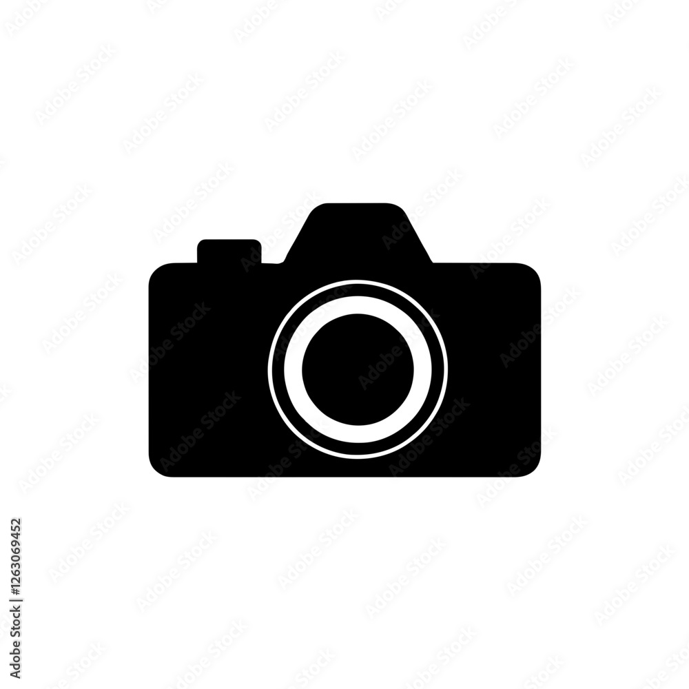 Minimalist black silhouette of a camera on a white background Minimalist black silhouette of a camera on a white background