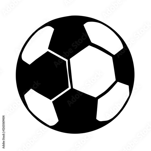 Minimalist black silhouette of a soccer ball on a white background