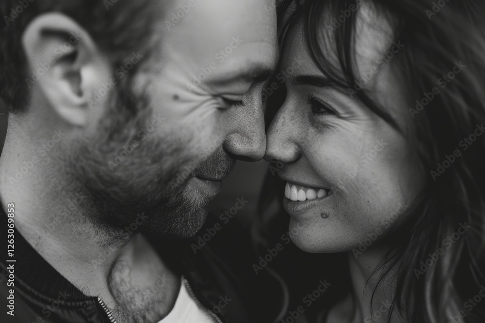 Portrait of a grinning couple in their 30s looking into each other's eyes Portrait of a grinning couple in their 30s looking into each other's eyes