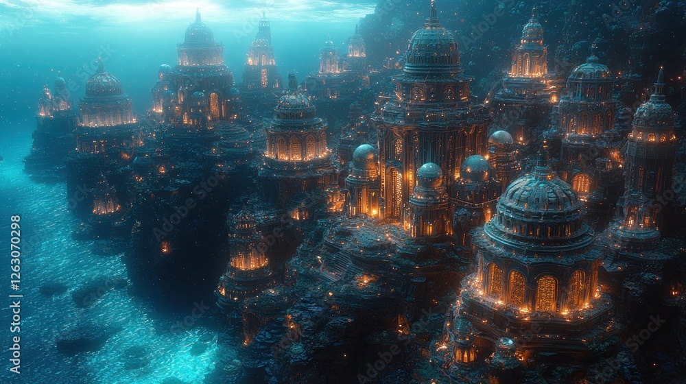 Obraz premium An Underwater City Of Illuminated Domed Structures
