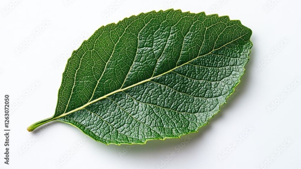 Obraz premium Single Green Leaf Isolated on White Background