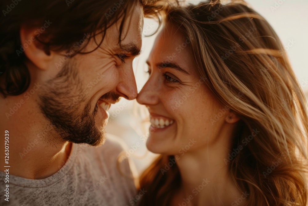 Portrait of a smiling caucasian couple in their 30s looking into each other's eyes Portrait of a smiling caucasian couple in their 30s looking into each other's eyes