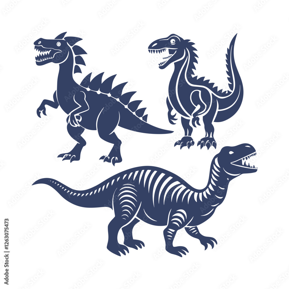 Fototapeta premium Dinosaur Silhouettes Set Clip art Vector Illustration