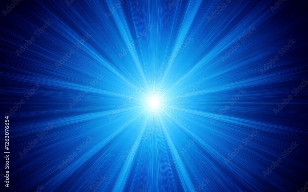 Fototapeta premium Abstract blue light burst with bright radial rays. Energetic star flare background for technology, space, and motion design concepts