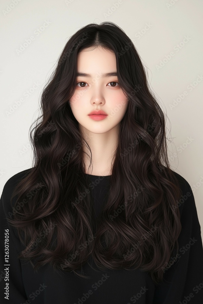 Portrait of a Young Woman with Glossy Lips and Long Flowing Hair Portrait of a Young Woman with Glossy Lips and Long Flowing Hair
