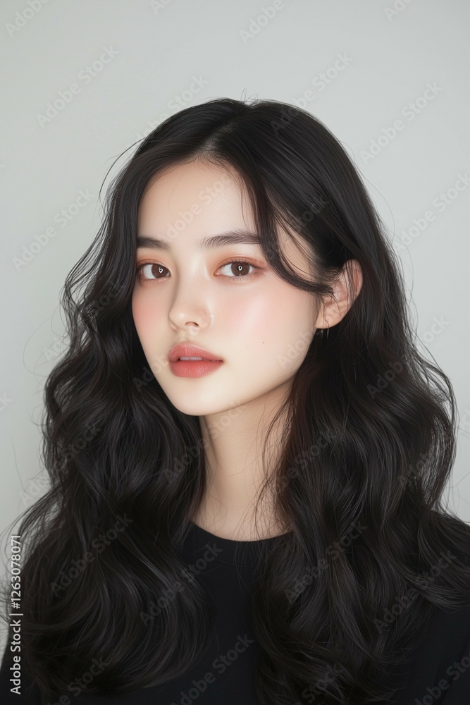 Portrait of a Young Woman with Glossy Lips and Long Flowing Hair Portrait of a Young Woman with Glossy Lips and Long Flowing Hair