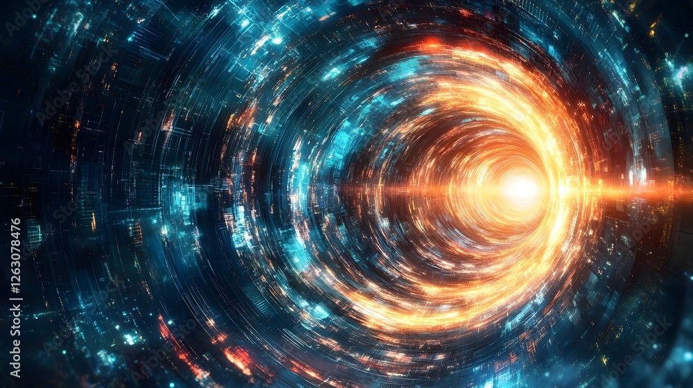 Fototapeta premium Captivating Cosmic Vortex of Vibrant Lights and Energies Surging through the Dimensional Multiverse