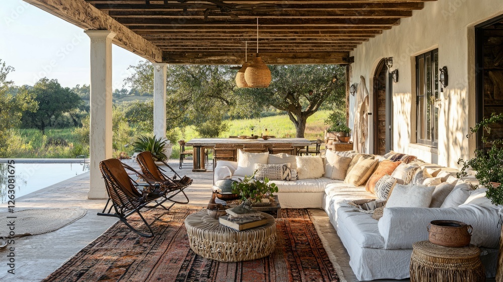 Obraz premium Cozy Outdoor Living Space with Elegant Furniture and Scenic View