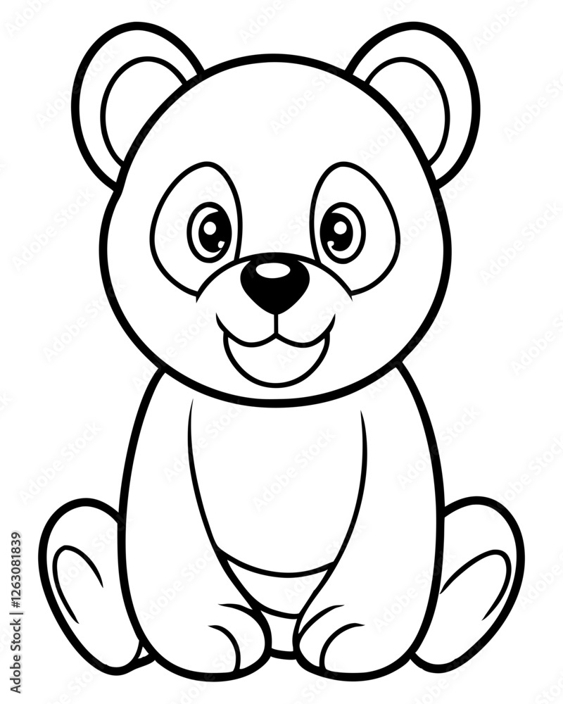 Obraz premium Cute Cartoon Panda with Big Round Eyes and Smiling Expression in Simple Line Drawing Style