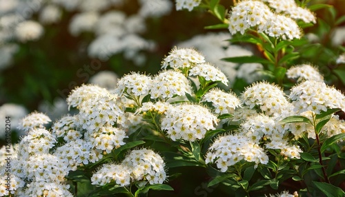 a lot of white flowers of van houtte spirea in mid may photo