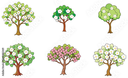 Dogwood tree vector art set design on white background