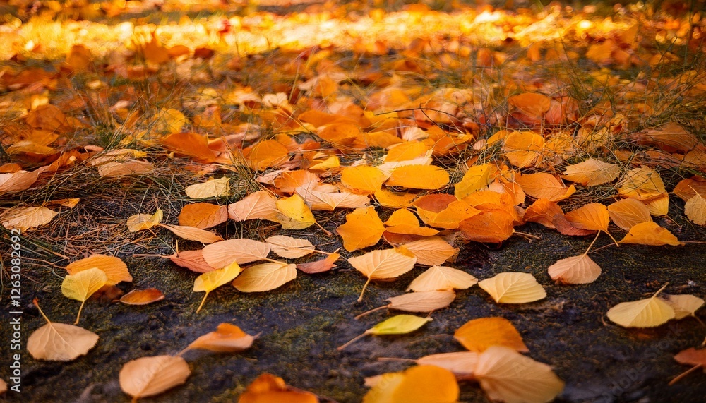 orange and yellow fallen leaves of apricot on the ground in october orange and yellow fallen leaves of apricot on the ground in october