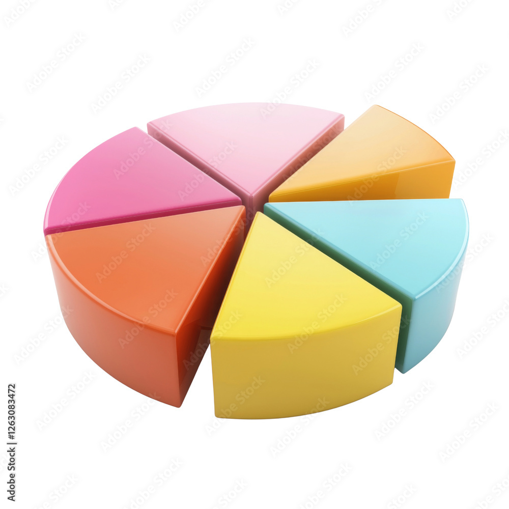 Obraz premium Colorful pie chart segments arranged in circular shape, showcasing vibrant hues of pink, orange, yellow, and blue. This playful design adds cheerful touch to any space
