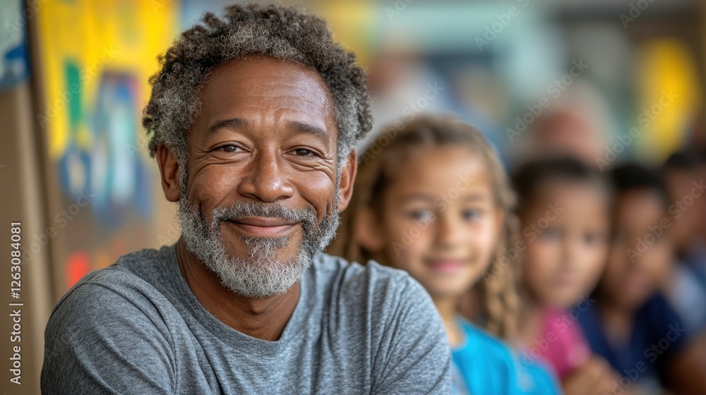 Smiling Mentor with Children in a Community Youth Center Smiling Mentor with Children in a Community Youth Center