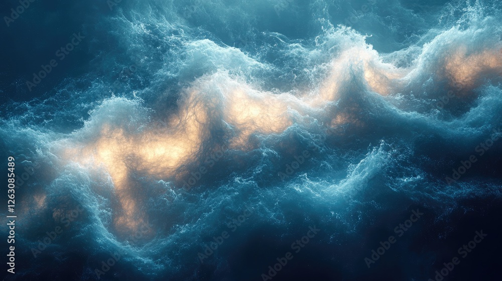 Fototapeta premium Abstract Ocean Waves Glowing Underwater Scene