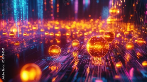 AI Agents Visualized as Glowing Orbs Managing a Data