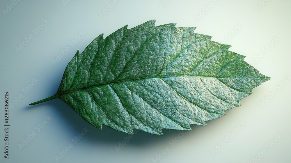 Fototapeta premium A Single Green Leaf Isolated On White Background