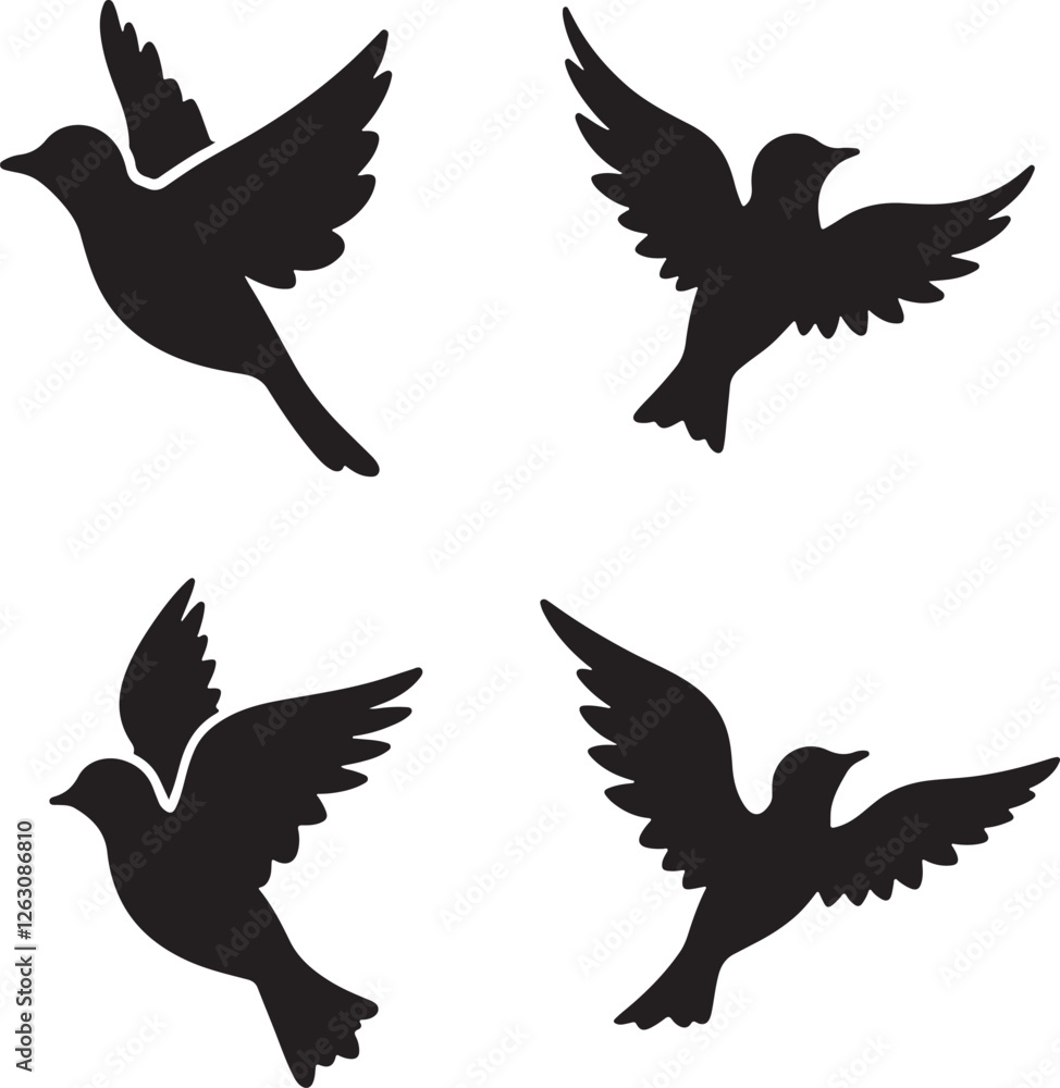 set of silhouettes of birds set of silhouettes of birds