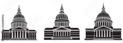 Silhouette set of the U.S. Capitol Dome American Landmark High Contrast Design