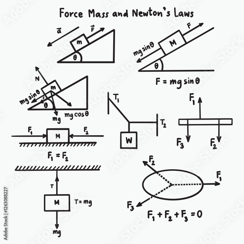Force mass Newton's laws physics handwritten