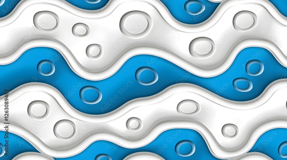Obraz premium Abstract Flowing Waves with Circular Patterns in Blue and White