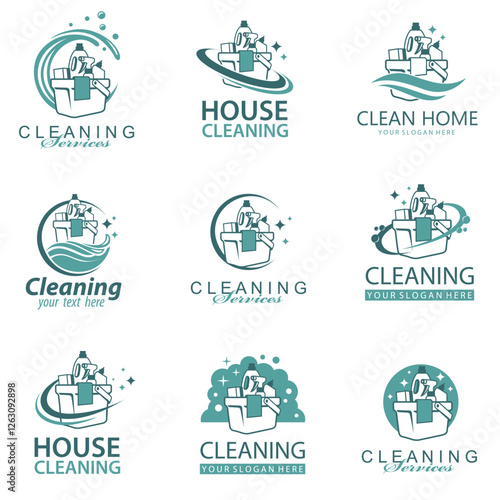 collection of cleaning service design with chemical products in bucket isolated on white background