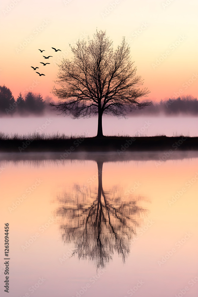 A Tranquil Morning Embracing Nature's Renewal with the First Light of Dawn A Tranquil Morning Embracing Nature's Renewal with the First Light of Dawn