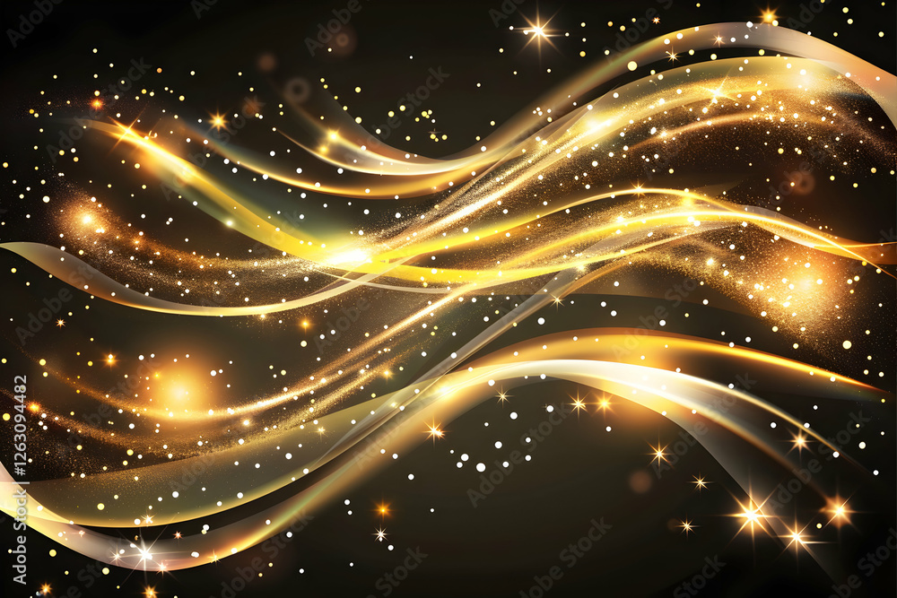 Fototapeta premium Abstract golden waves with sparkling lights on a dark background, creating a festive atmosphere