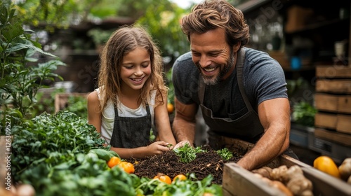 Wallpaper Mural Father and Daughter Gardening Together in Lush Greenhouse Setting Torontodigital.ca