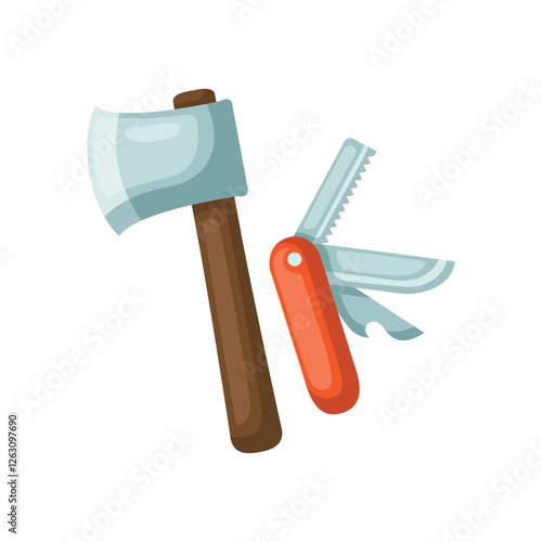 Axe and Swiss army knife icon design. Vector design