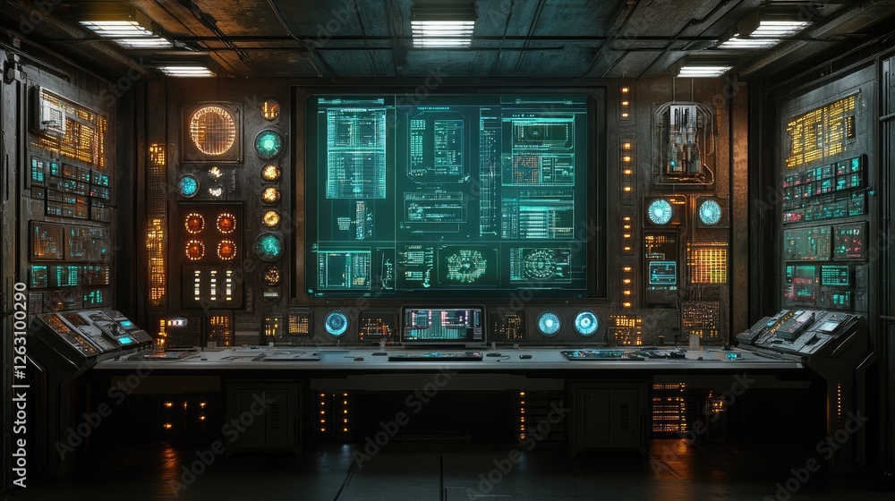Obraz premium Futuristic Control Room With Advanced Technology Displays