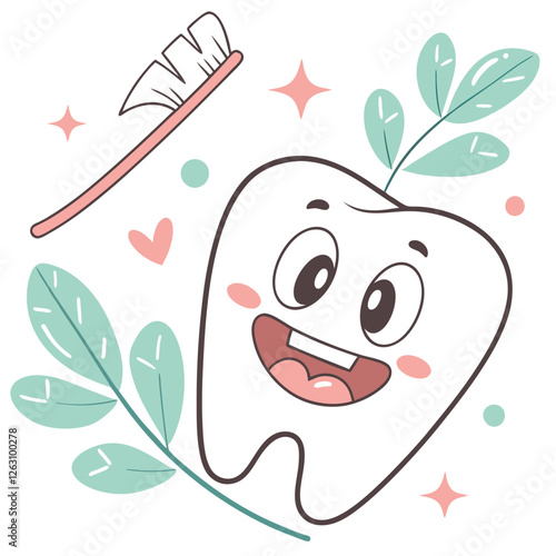 Happy Tooth Vector Illustration for Dental Care, Oral Health, and Adorable Cartoon Design1