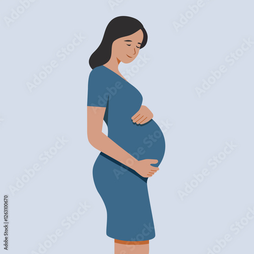 Pregnant woman gently cradling belly