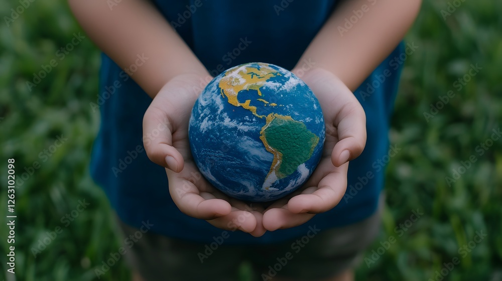 Hands Holding Earth Model with Green Background, Environmental Care Hands Holding Earth Model with Green Background, Environmental Care
