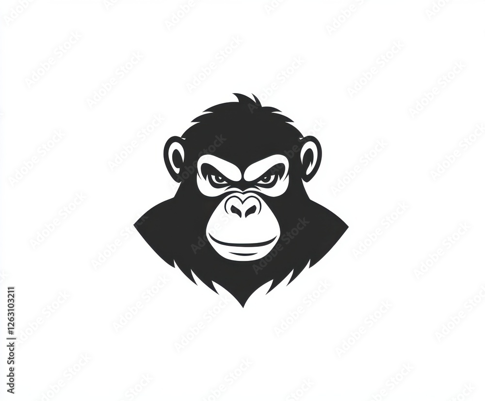 Minimalistic flat vector ape face logo design on white background Minimalistic flat vector ape face logo design on white background