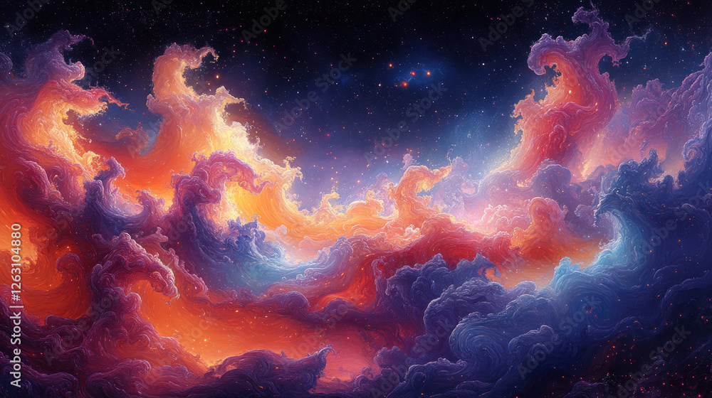 a fantastic space landscape reminiscent of giant waves of clouds or interstellar nebula. a fantastic space landscape reminiscent of giant waves of clouds or interstellar nebula.