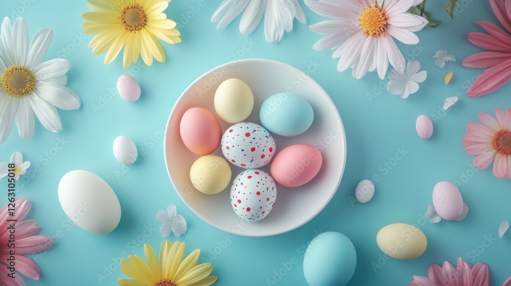 Abstract Easter Floral Flat Lay with Bright Tones Abstract Easter Floral Flat Lay with Bright Tones