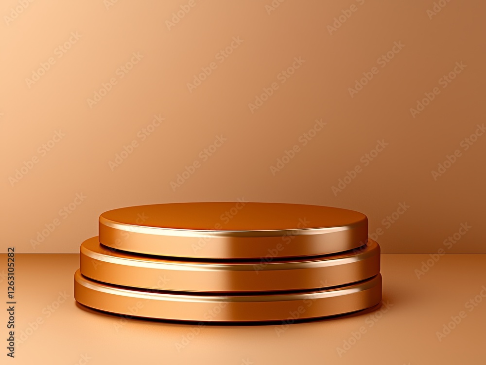 A sleek, three-tiered podium with a minimalist design, featuring a warm copper hue, set against a matching backdrop. A sleek, three-tiered podium with a minimalist design, featuring a warm copper hue, set against a matching backdrop.