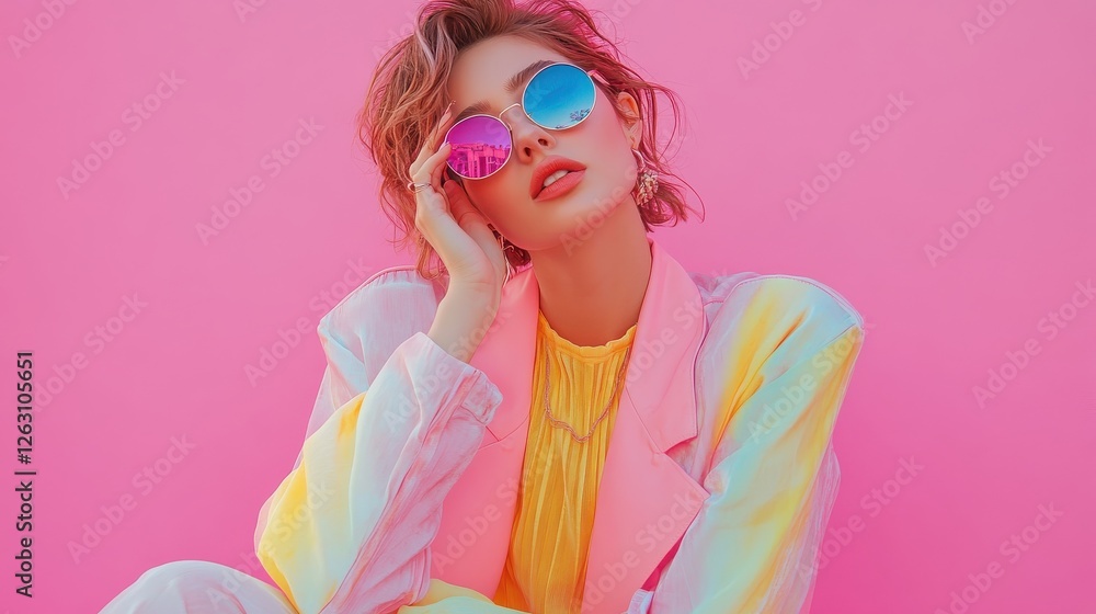 Trendy Woman in Pastel Outfit Posing Confidently Trendy Woman in Pastel Outfit Posing Confidently