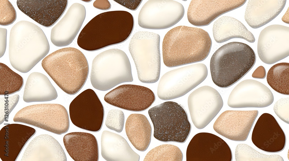 Diverse Collection of Smooth Stones and Pebbles on White Background Diverse Collection of Smooth Stones and Pebbles on White Background