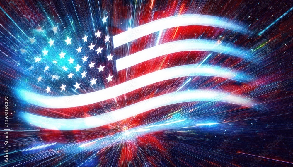vibrant abstract depiction of the american flag with dynamic light streaks, patriotic energy, and digital texture vibrant abstract depiction of the american flag with dynamic light streaks, patriotic energy, and digital texture