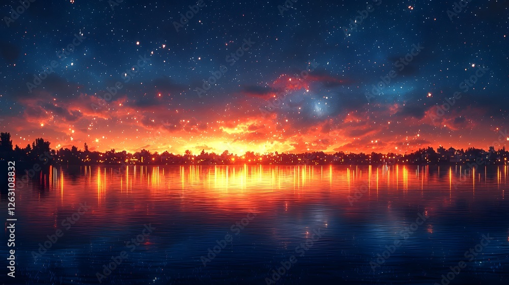 Mesmerizing Fusion of Starry Night Sky and Vibrant City Lights Mesmerizing Fusion of Starry Night Sky and Vibrant City Lights