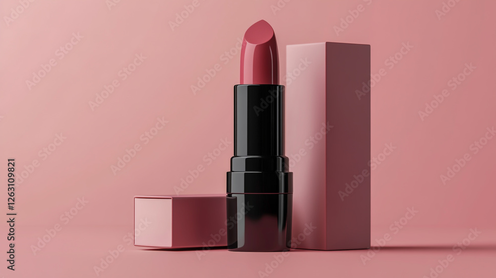 High-quality 3D realistic lipstick mockup with sleek packaging High-quality 3D realistic lipstick mockup with sleek packaging