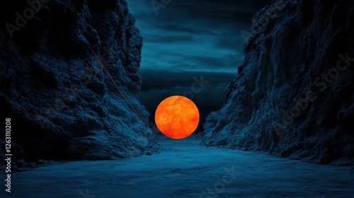 Wallpaper Mural Glowing orb rocky cliffs at dusk Torontodigital.ca